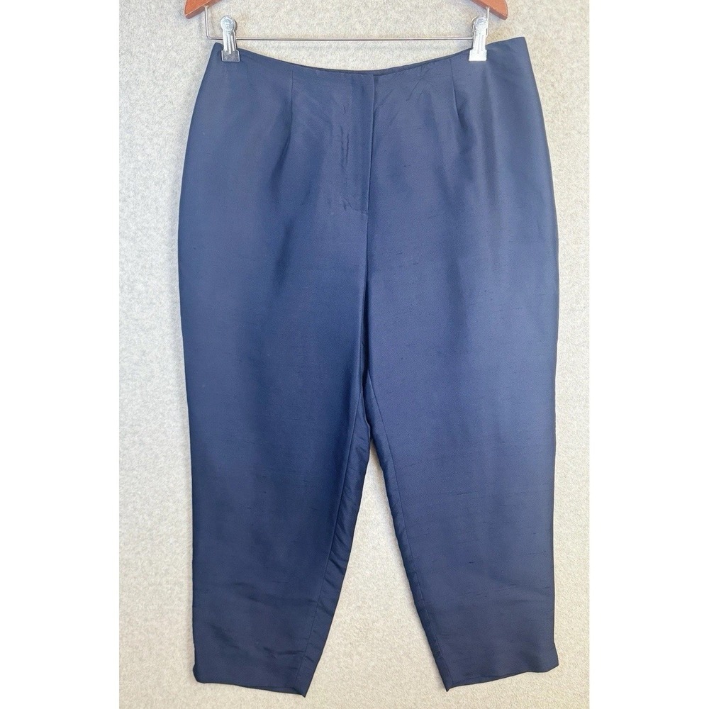 Lauren Ralph Lauren Silk Pants 14W‎ Blue Tapered Leg High Waist 100% Silk